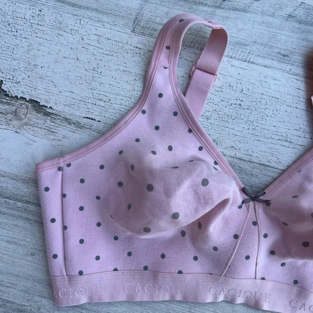 Cacique Bra 44D Pink Gray‎ Polka Dot